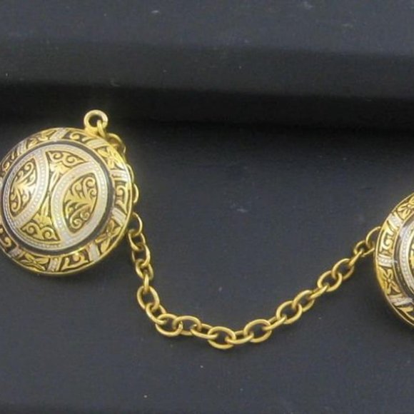 Vintage Jewelry - Vintage Damascene Sweater Guard signed SPAIN
